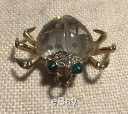 Coro Pair Vintage Sterling Silver Rhinestone Ladybug Jelly Belly Clip Pins