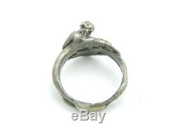 Couple Erotic Lovers Love Making Embracing Figural Sterling Silver VTG Ring 6.5