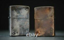 Custom Edc Unique Distressed Vintage Style Silver & Bronze Zippo Pair Set Of 2