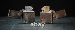 Custom Edc Unique Distressed Vintage Style Silver & Bronze Zippo Pair Set Of 2