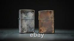 Custom Edc Unique Distressed Vintage Style Silver & Bronze Zippo Pair Set Of 2