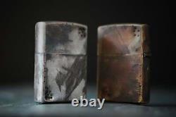 Custom Edc Unique Distressed Vintage Style Silver & Bronze Zippo Pair Set Of 2