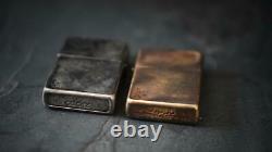 Custom Edc Unique Distressed Vintage Style Silver & Bronze Zippo Pair Set Of 2