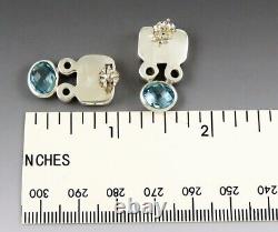 Cute Pair VTG Sterling Silver Blue Topaz Peridot Pyrite Post Back Earrings