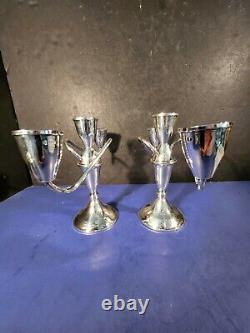 DUCHIN CREATION Weighted STERLING SILVER 3 Arm Candelabra 7.5x10 Vintage Pair