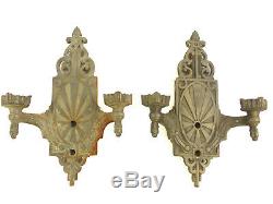 Deco Wall Sconces Vintage Pair Double Arms Pewter Silver 1920s to Rewire Restore