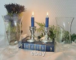 Duchin Sterling Silver Candle Holders Vintage Glass Hurricane Etched Floral 2