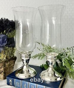 Duchin Sterling Silver Candle Holders Vintage Glass Hurricane Etched Floral 2