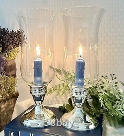 Duchin Sterling Silver Candle Holders Vintage Glass Hurricane Etched Floral 2