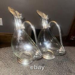 ECLECTIC Pair Clear Glass and Silver-Plated Duck Wine/Claret Decanter VINTAGE