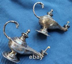 Egyptian 900 Silver Oil Lamp Pair Vintage Middle East Islamic Hallmarked 20th C