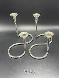 Eigil Jensen Anton Michelsen Denmark Vintage Pair Sterling Silver Candlesticks