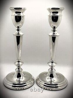 Elegant Pair Of Large Vintage V Stem Silver Candlesticks P H Vogel & Co 1972