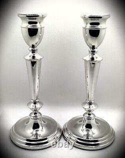 Elegant Pair Of Large Vintage V Stem Silver Candlesticks P H Vogel & Co 1972
