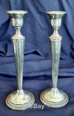 Elegant Vintage Pair of 9-3/4 Inch Tall Sterling Silver Candlestick Holders