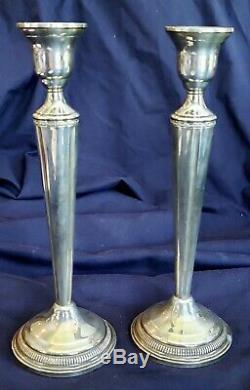 Elegant Vintage Pair of 9-3/4 Inch Tall Sterling Silver Candlestick Holders