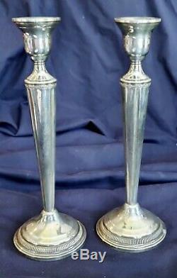 Elegant Vintage Pair of 9-3/4 Inch Tall Sterling Silver Candlestick Holders