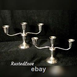 Empire 3 Arm Sterling Silver Candelabras Vintage Taper Candle holders Set 2