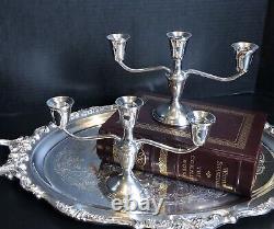 Empire 3 Arm Sterling Silver Candelabras Vintage Taper Candle holders Set 2