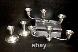 Empire 3 Arm Sterling Silver Candelabras Vintage Taper Candle holders Set 2