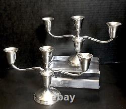 Empire 3 Arm Sterling Silver Candelabras Vintage Taper Candle holders Set 2