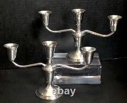 Empire 3 Arm Sterling Silver Candelabras Vintage Taper Candle holders Set 2