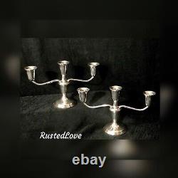 Empire 3 Arm Sterling Silver Candelabras Vintage Taper Candle holders Set 2