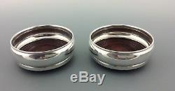 Excellent Vintage Pair Of English Silver Wine Coasters