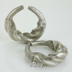 Exceptional pair vintage solid silver Fulani earrings Tribal (238 grams) Ethnic
