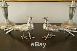 Exquisite Antique Vintage Sterling Silver Pheasants Pair Symbolic Love Wedding