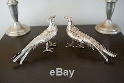 Exquisite Antique Vintage Sterling Silver Pheasants Pair Symbolic Love Wedding