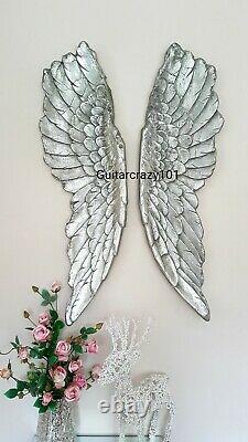 Extra Large Pair of ANGEL WINGS Wall Hanging aged silver finish 104cm