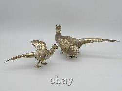 FINE PAIR VINTAGE SOLID STERLING SILVER TABLE PHEASANTS 1964 451 g