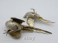 FINE PAIR VINTAGE SOLID STERLING SILVER TABLE PHEASANTS 1964 451 g