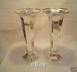 Fabulous Pair Vintage Reed & Barton Sterling Art Deco 12.5 Trumpet Vases