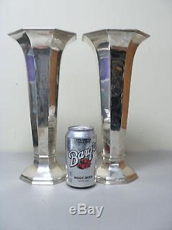 Fabulous Pair Vintage Reed & Barton Sterling Art Deco 12.5 Trumpet Vases