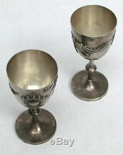 Fastinating Vintage Pair Silver Chinese Dragon Stemmed Liquor Cups