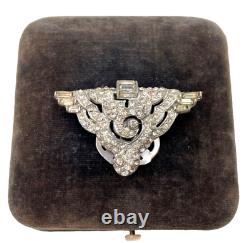 Faux Diamonds Stunning Old Vntg Original Art Deco Brooch Pair Dress Clips Paste