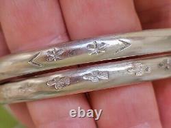 Fine Pair Vintage Sterling Stamped Solid Navajo Bangles Thunderbirds Star Arrows
