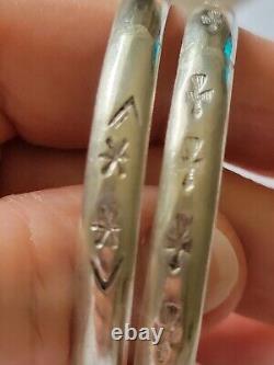 Fine Pair Vintage Sterling Stamped Solid Navajo Bangles Thunderbirds Star Arrows