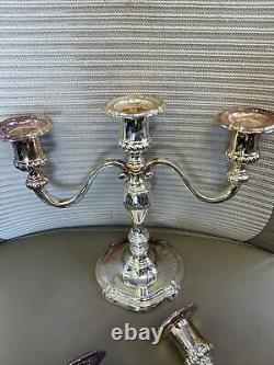 Fine Pair Vintage Wallace Silverplate Baroque Candelabra Two 3 Arm Candlesticks