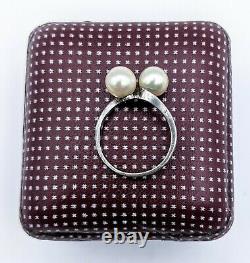 Fine Vintage Mikimoto 7mm Akoya Pearl Pair Sterling Silver Ring Size 6