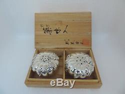 Finest Vintage Sterling Silver Salt & Pepper Shakers Chrysanthemum Pair W Box