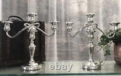 Fisher Sterling Candelabras Twisted Convertible Vintage 3 Arm #305 Rare Pair