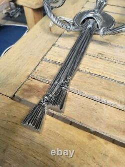 French Louis XVI Style Solid Brass Wall Sconces Ribbon Knot Tassel Vintage Spain