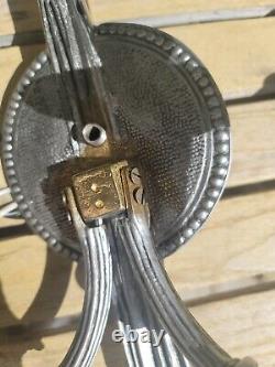 French Louis XVI Style Solid Brass Wall Sconces Ribbon Knot Tassel Vintage Spain