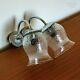 French Vintage 1950s Pair Of Wall Sconce Lights Chrome With Etched Glass Shades