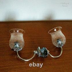 French Vintage 1950s Pair of Wall Sconce Lights Chrome with Etched Glass Shades