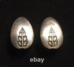 GEORG JENSEN Vtg Pair St Silver Floral Clip EARRINGS #113 by Gundorph ALBERTUS