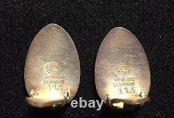 GEORG JENSEN Vtg Pair St Silver Floral Clip EARRINGS #113 by Gundorph ALBERTUS